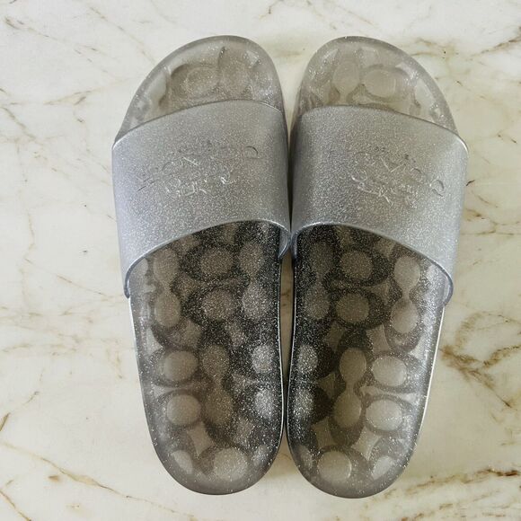 COACH Ulyssa Glitter Gray Logo Jelly Transparent Pool Slide Slippers - US 8 - Picture 5 of 7